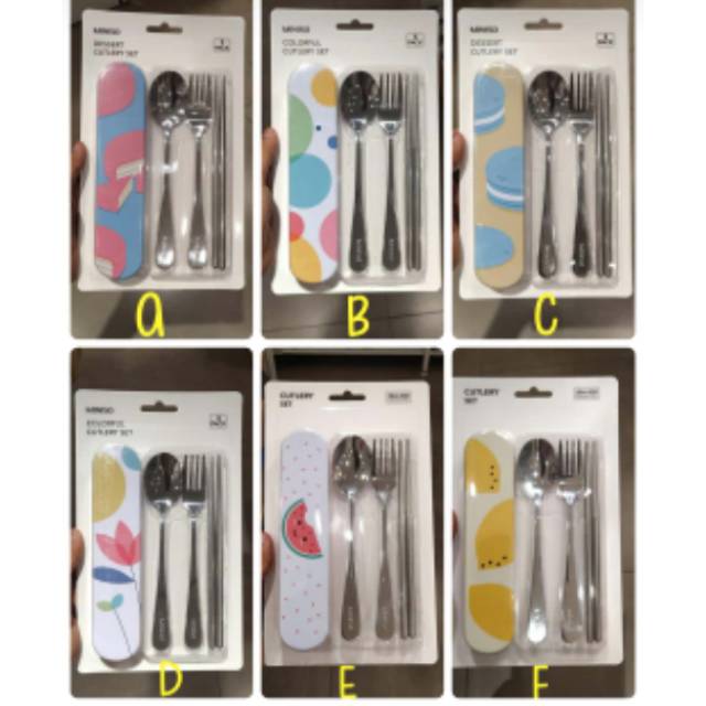 Cutlery set sendok makan garpu sumpit miniso