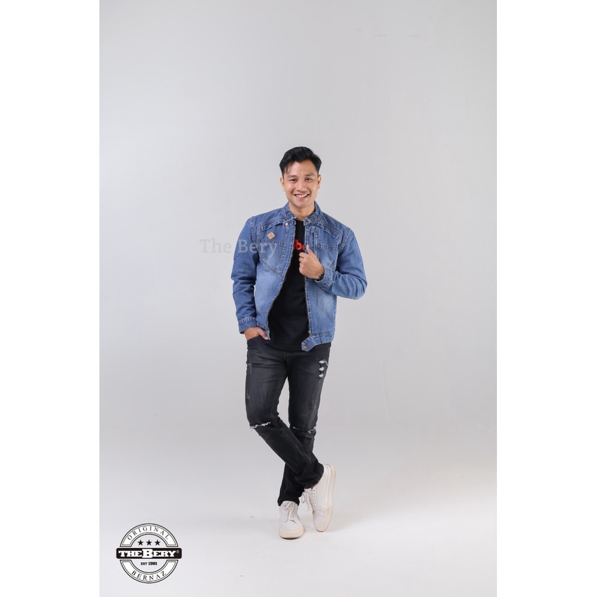 TURUN HARGA ! Jaket Jeans Pria Tb Kerah Logo Kulit The Berry - Jaket Denim Terlaris - Jaket Pria Terbaru - Jaket Jeans Casual