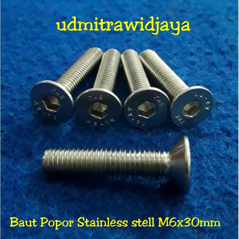 Baut Popor pohpor Stainless (anti karat) &amp; Baja murah berkualitas uk 6x30mm M6x30mm panjang 3cm