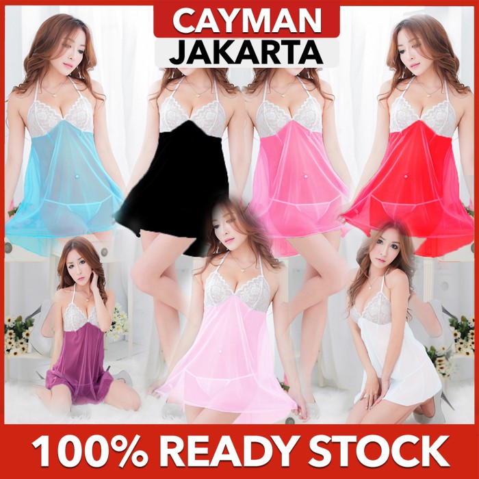 ★ Cayman ★ Baju Tidur Wanita Sexy Lingerie Set & G String Model Lace Bra Putih Women Sleepwear BJ018