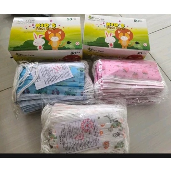 Masker Anak 3ply isi 50 Pcs Earloop 3-14 Tahun Premium Quality