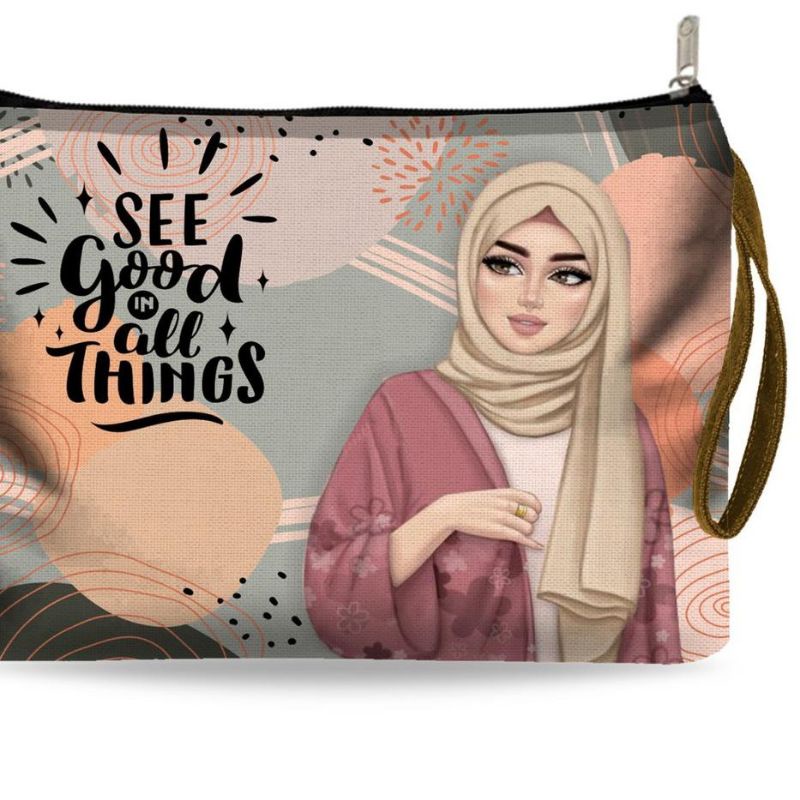 Tas pouch karakter hijab/tas pouch printing/ tas pouch wanita