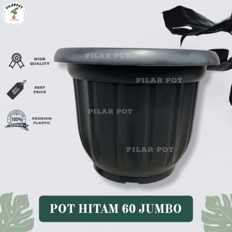 pot bunga tanaman plastik hitam 60cm - JUMBO 60 HITAM