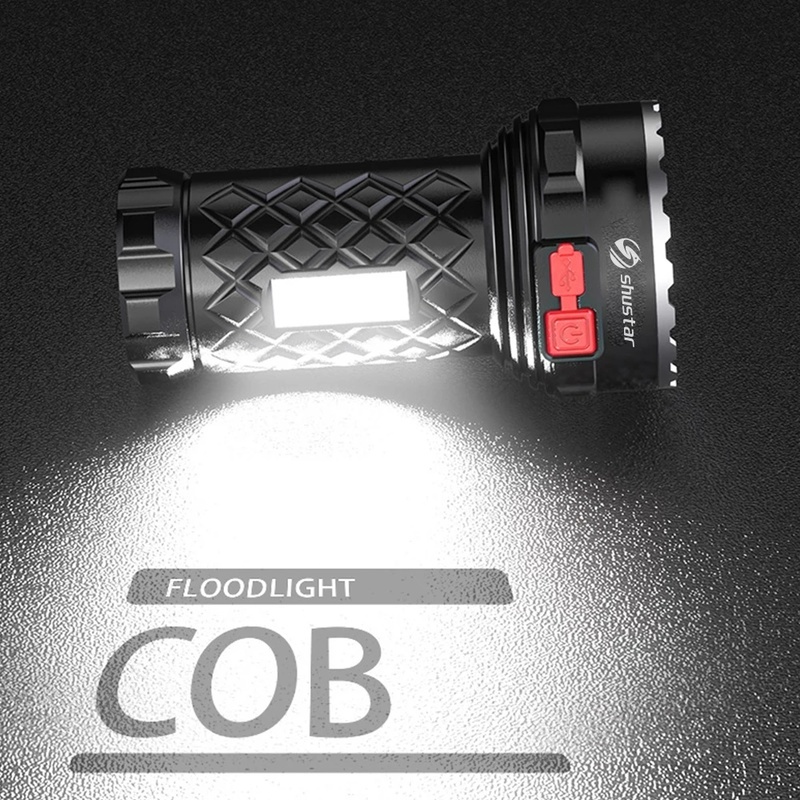 Lampu Senter Led Cob Usb Rechargeable Super Terang Anti Air 4 Mode Untuk Hiking / Camping / Outdoor