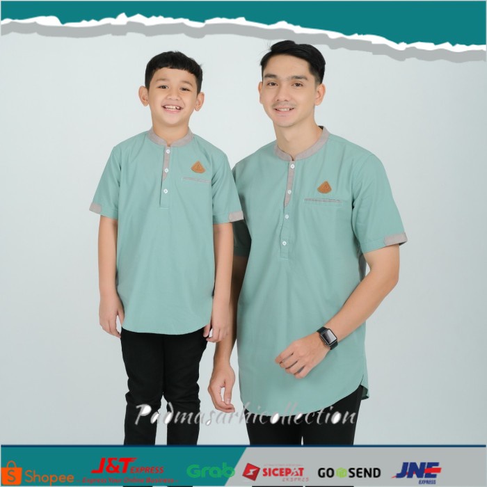 ✨ BISA COD ✨ COUPLE BAJU KOKO PRIA AYAH DAN ANAK /KURTA COUPLE PREMIUM ORIGINAL - hijau mint, anak S