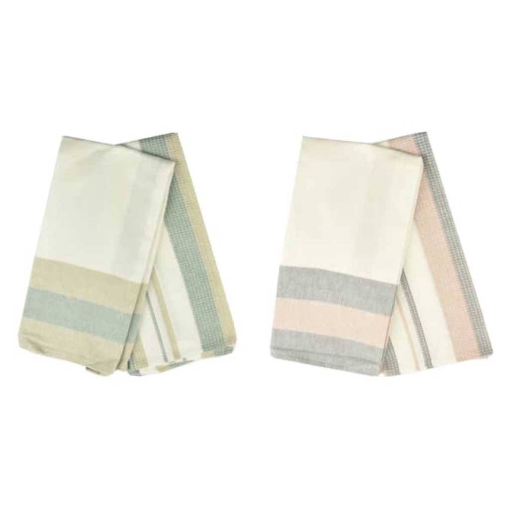 INFORMA Kain Lap Dapur Set 2 Pcs Stripe - Krem/hijau