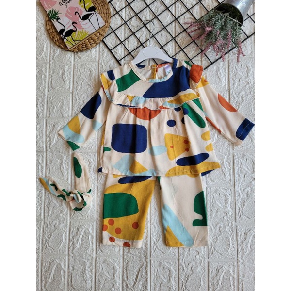 Baju Anak Bayi Perempuan Liliana || One Set Anak Perempuan || Setcel Anak Perempuan-Abstrak Cream