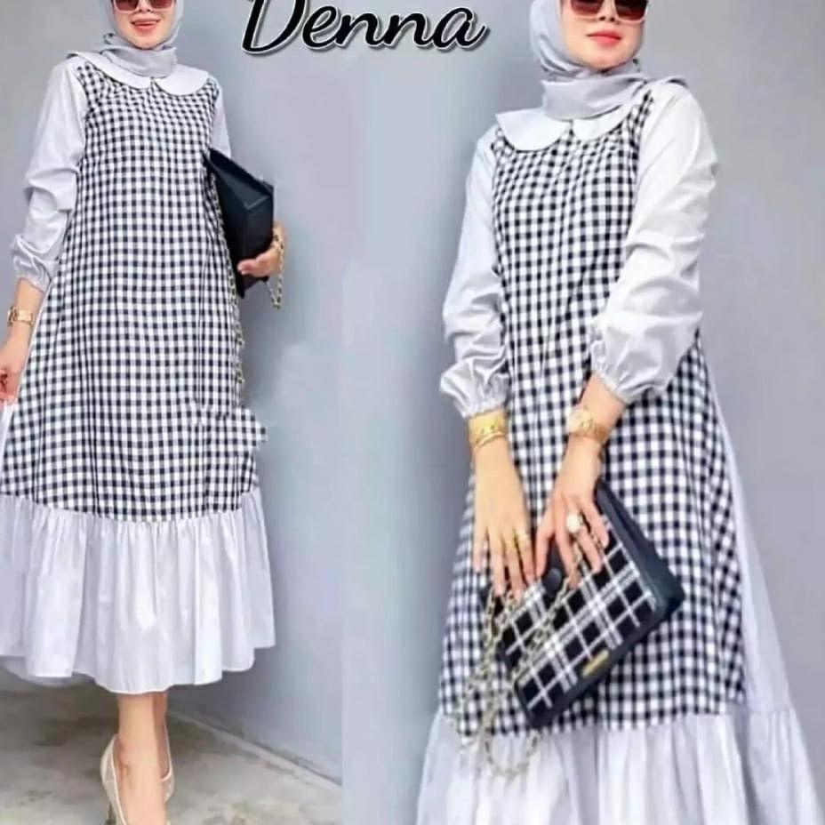 Terbaru.. Dena midi dress kotak-kotak/midi dress
