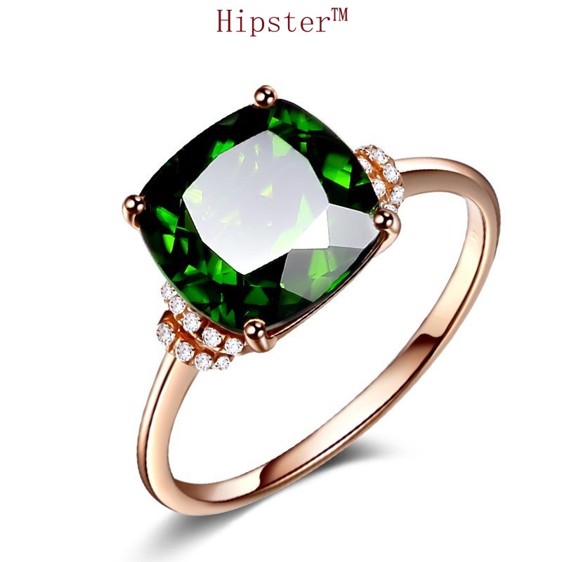 New Hot Sale Simple Elegant 18K Rose Gold Inlaid Grandmother Green Gemstone Ring