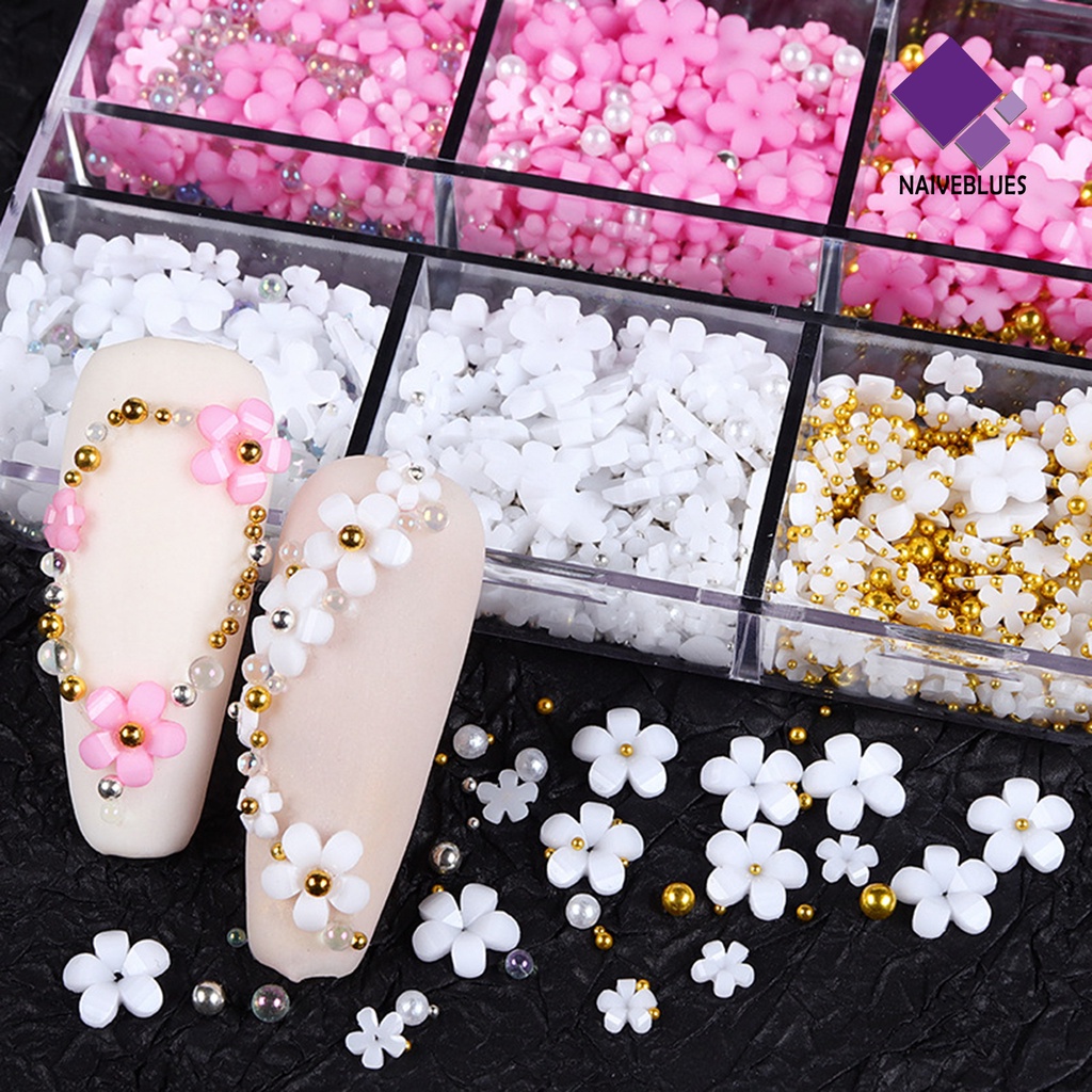 Naiveblue &gt; 6 Sekat / Set Ornamen Bunga Bahan Resin Untuk Dekorasi Nail Art / Manicure