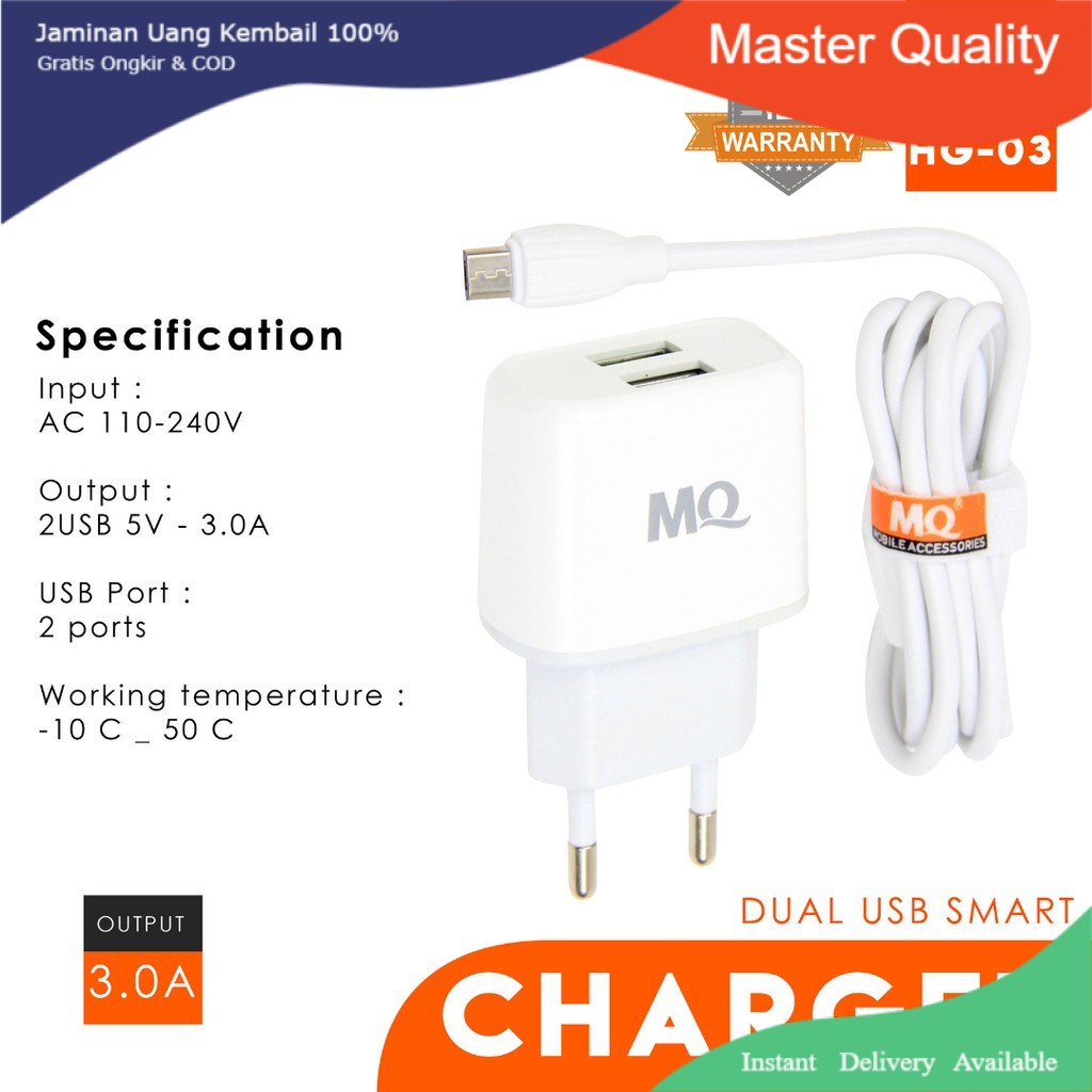 SB TRAVEL CHARGER 2 USB 3.0A FAST CHARGER MQ-HG03 (MQ555)