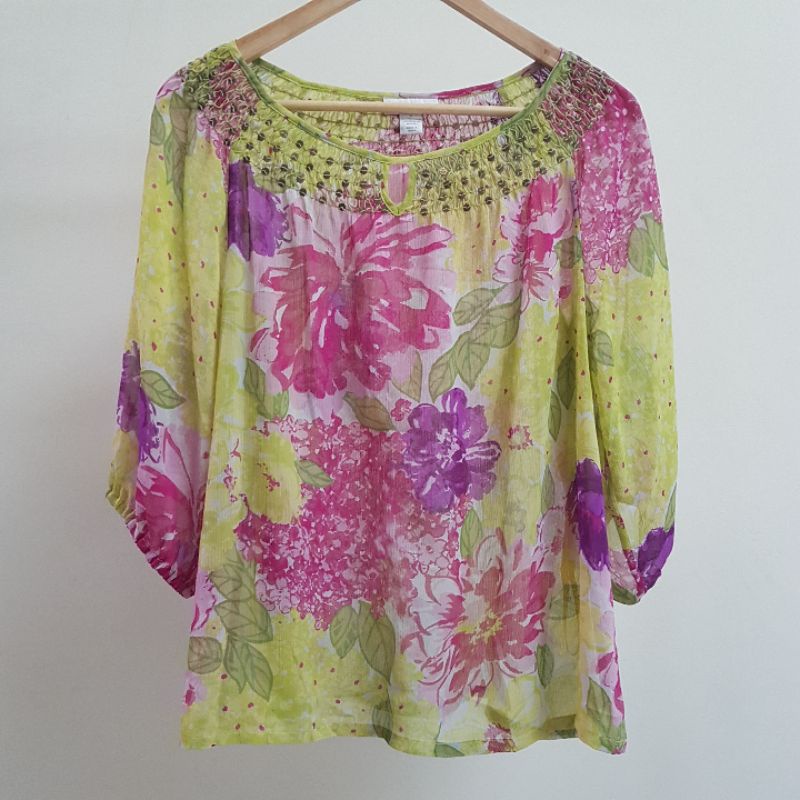 Charter Club Blus Wanita Woman Blouse Floral Size 8
