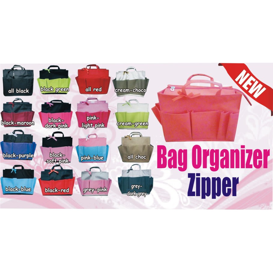 Bag Organizer Zipper Large handbag bag in bag tas dalam tas organizer sleting resleting retsleting