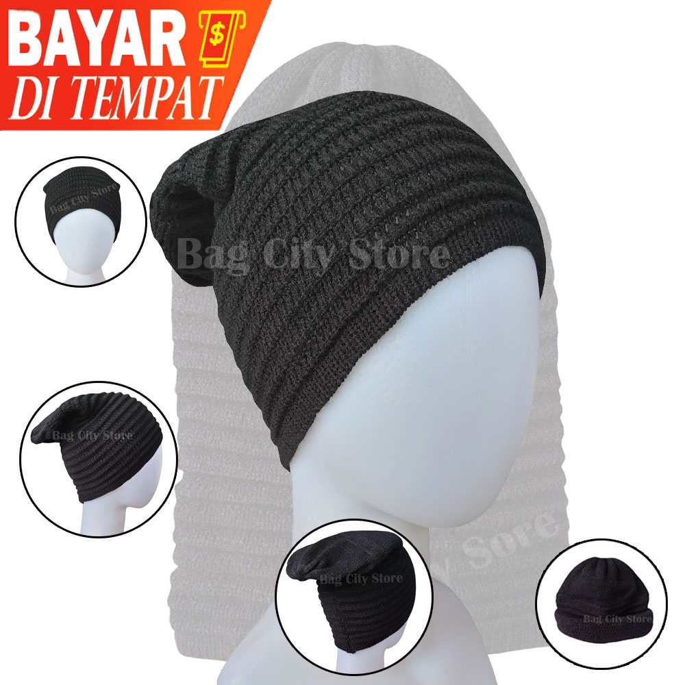 Topi Kupluk Pria Wanita | Double Rajut Beany Hat Distro | Kupluk Distro | Kupluk Db BCS312 Hitam