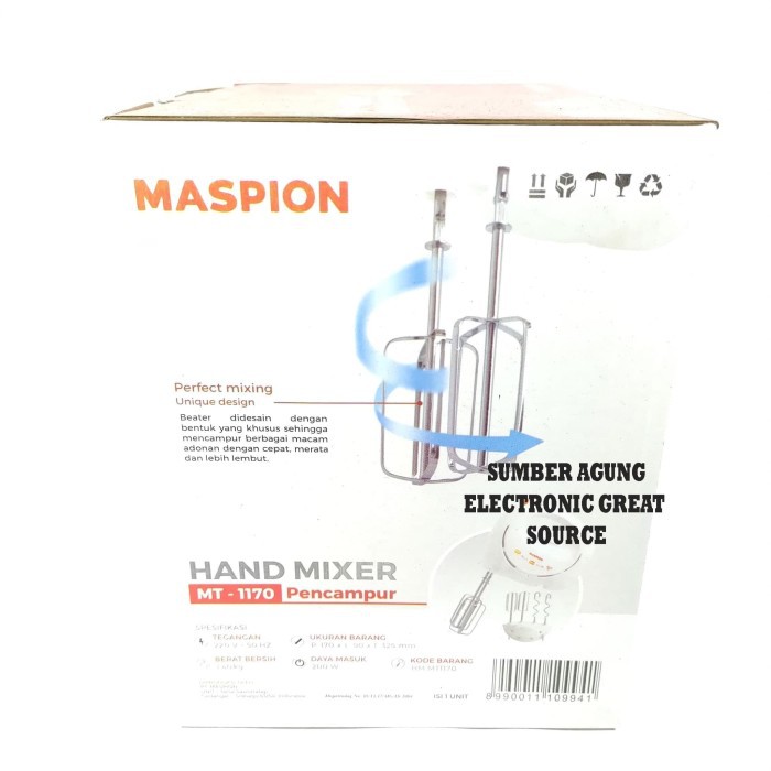 Maspion MT1170 Hand Mixer Mikser Tangan Pencampur Adonan Kue 200W