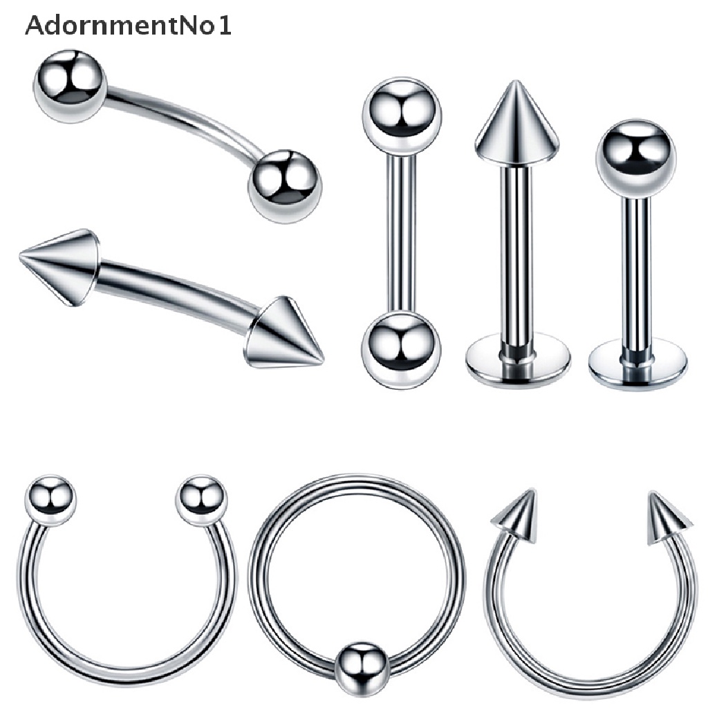 (AdornmentNo1) 8pcs / Set Cincin Tindik Hidung / Bibir / Telinga / Tubuh Bahan Stainless Steel Untuk Pria / Wanita