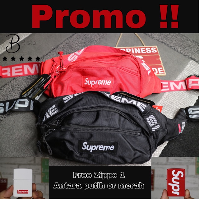 Tas Supreme Waistbag Supreme SS18 Super Mirror 1:1 FREE PULPEN