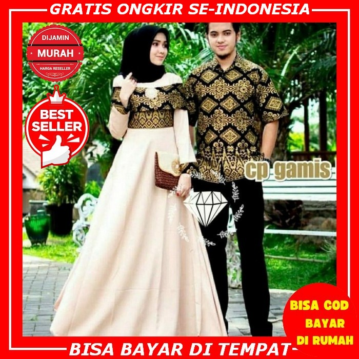 Couple Gamis Irwansyah Batik Brukat Kombinasi Model Terbaru 2022 Kapel Cople Jumbo Pasangan Muslim L