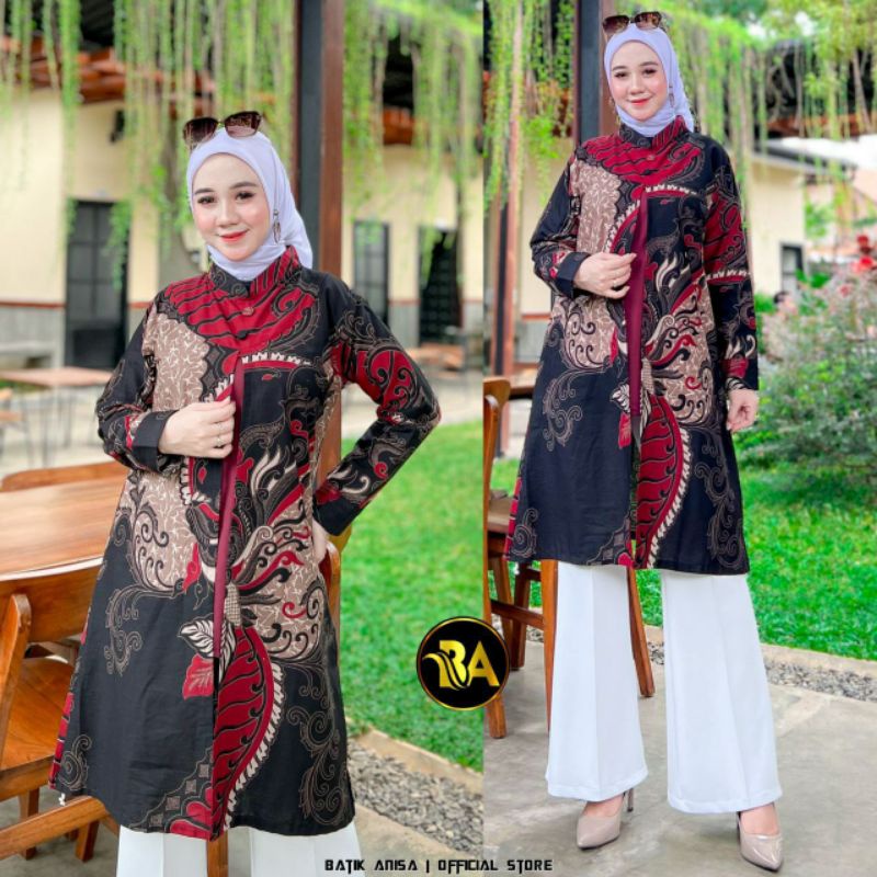 TUNIK BATIK ATASAN WANITA SERAGAM KANTOR UKURAN M L XL XXL XXXL JUMBO KATUN HALUS