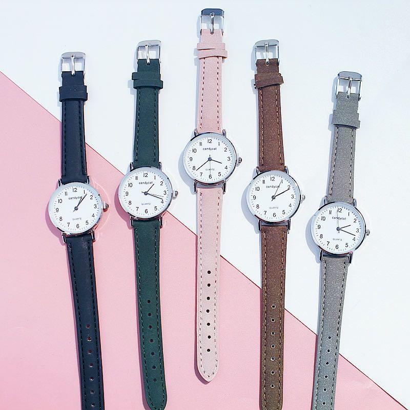 PA Jam Tangan Wanita Analog Casual Fashion Retro Korea CandyCat Strap PU Pria Couple JF084