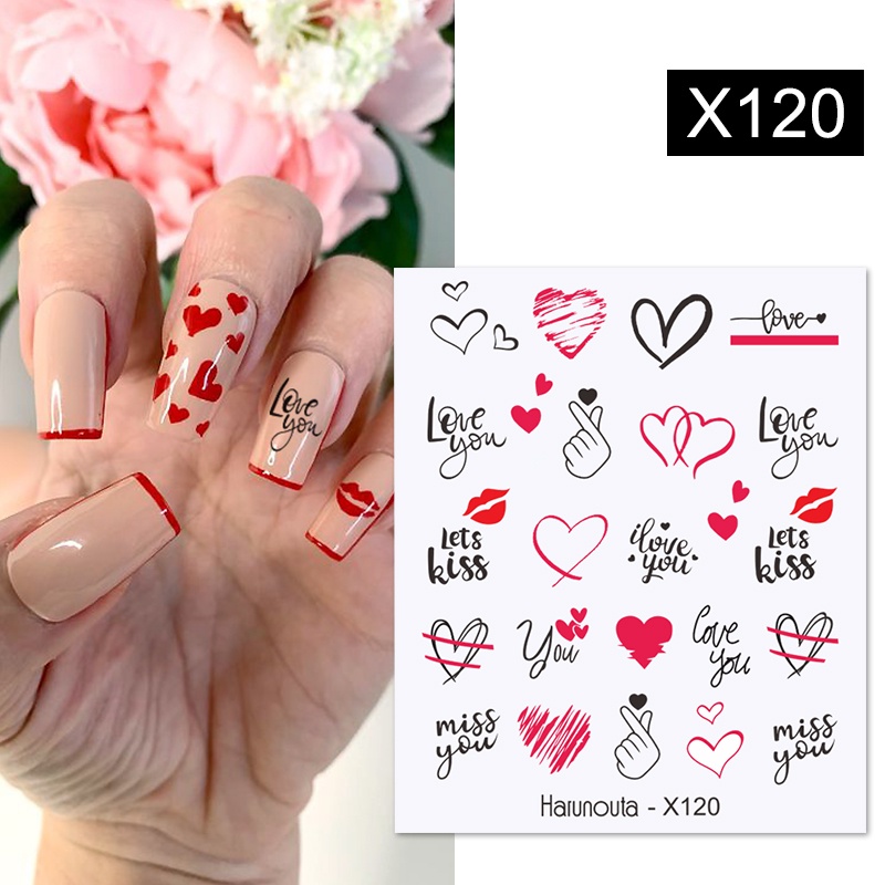 1 Lembar Stiker Kuku Motif Bunga / Daun / Hati / Tulisan Warna-Warni Untuk Manicure / Nail Art