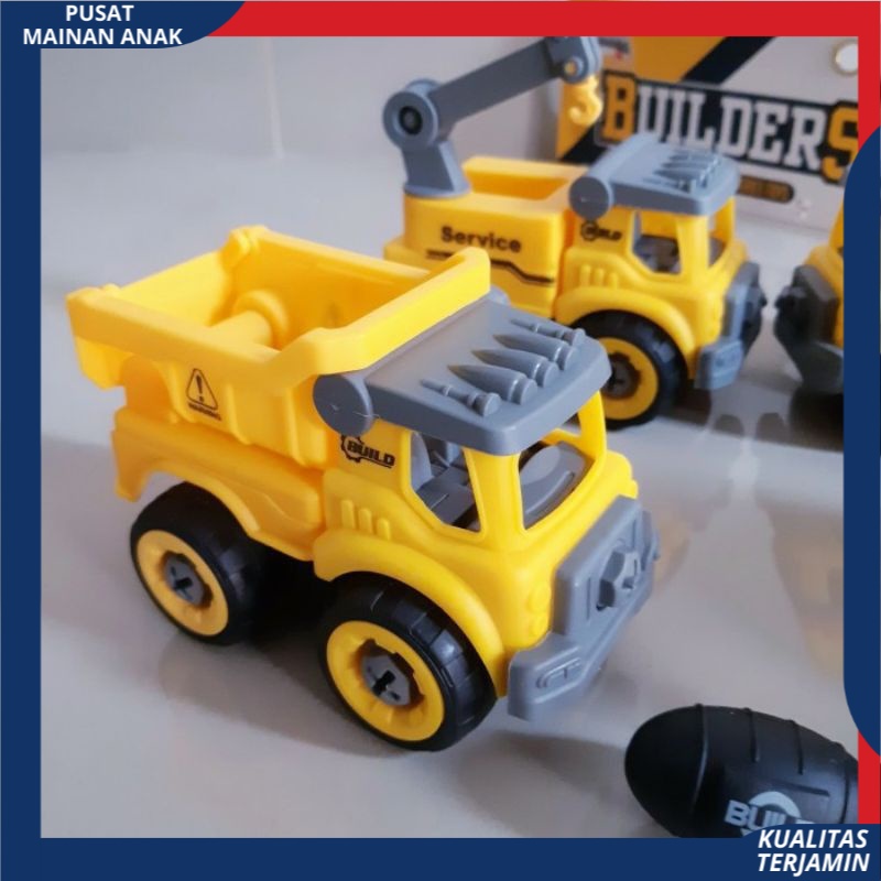 ( BISA COD ) Mainan Anak Mobil Truk Bongkar Pasang DIY Obeng Toy Car Mixer Truck 1 set Kemasan Kantong