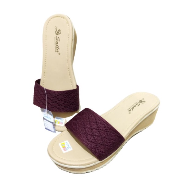 sandal wanita slop renda- renda hak tinggi / sandal wanita saila