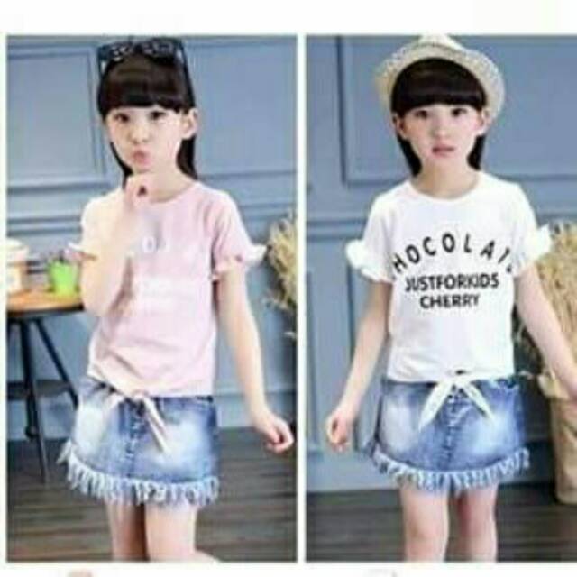 Stelan anak perempuan import rok jeans