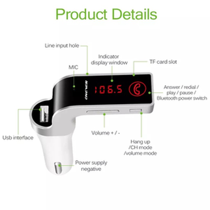 [ORIGINAL] BLUETOOTH CAR CHARGER CARG7 FM MP3 TRANSMITTER MUSIC MODULATOR WIRELESS BLUETOOTH CAR G7