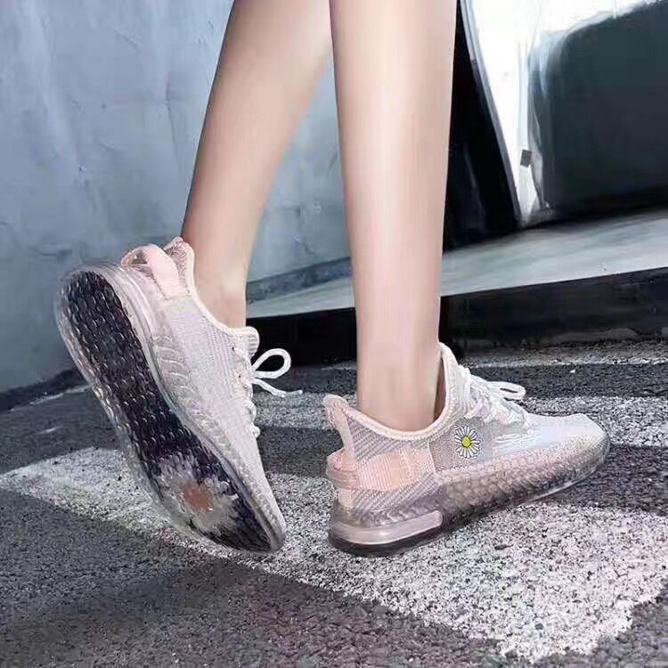Sneakers Wanita Tali Sepatu Wanita impor lembut Tahan aus Non-slip Sol transparan Kain mesh bernapas-4