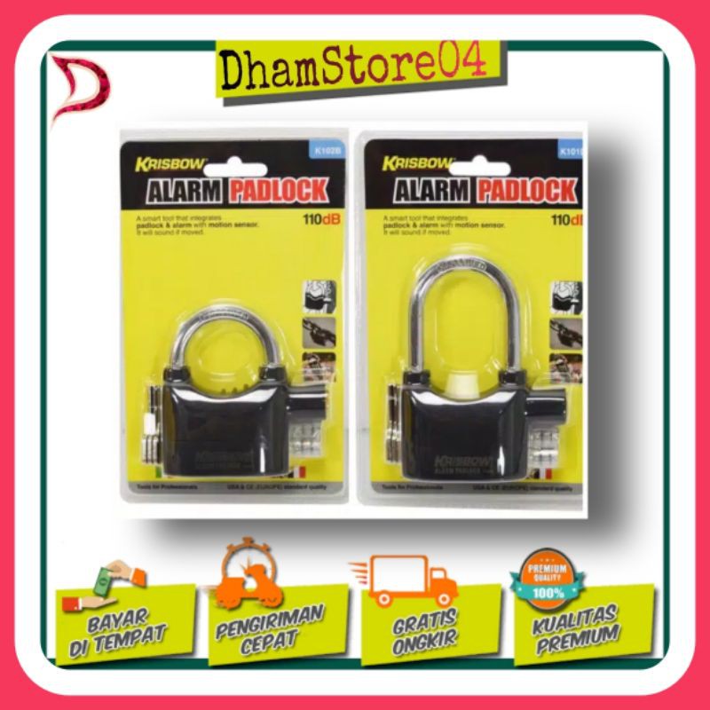 GEMBOK ALARM ANTI MALING KRISBOW ORIGINAL PADLOCK SENSOR GETAR 110DB KUNCI PAGAR RUMAH TAHAN AIR ORI