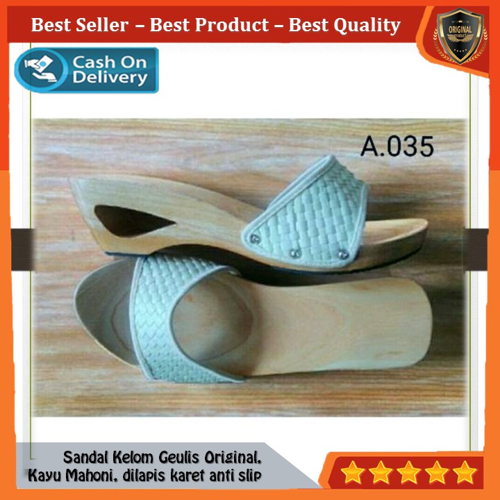 Kelom Gelis Wedges Sandal Wanita Terompah Sendal Kayu Modern, Kelom Geulis Model No A035 COD