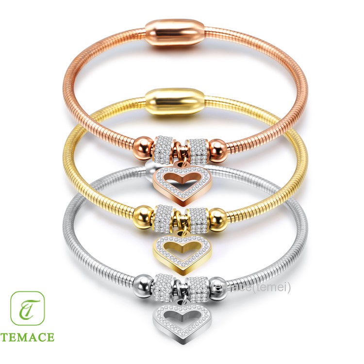 Gelang Titanium Premium Kulit asli Baja tahan karat Menenun Tombol Wanita bracelet wedding