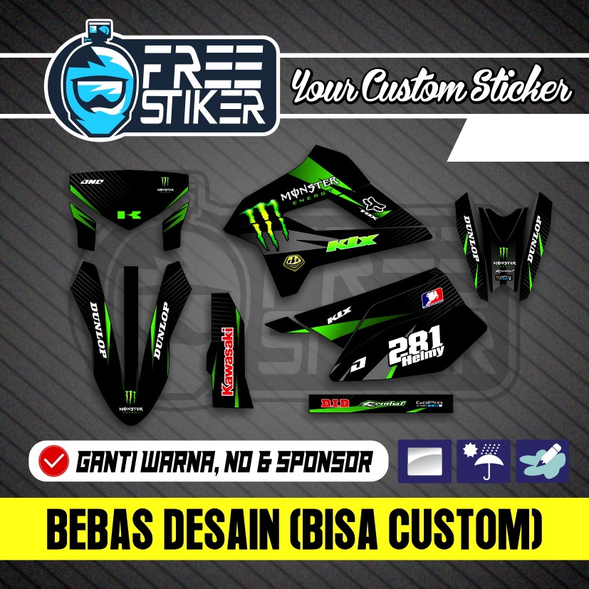 DECAL STICKER SIKER KLX 250 DTRACKER 250 BLACK GREEN HITAM HIJAU STABILO