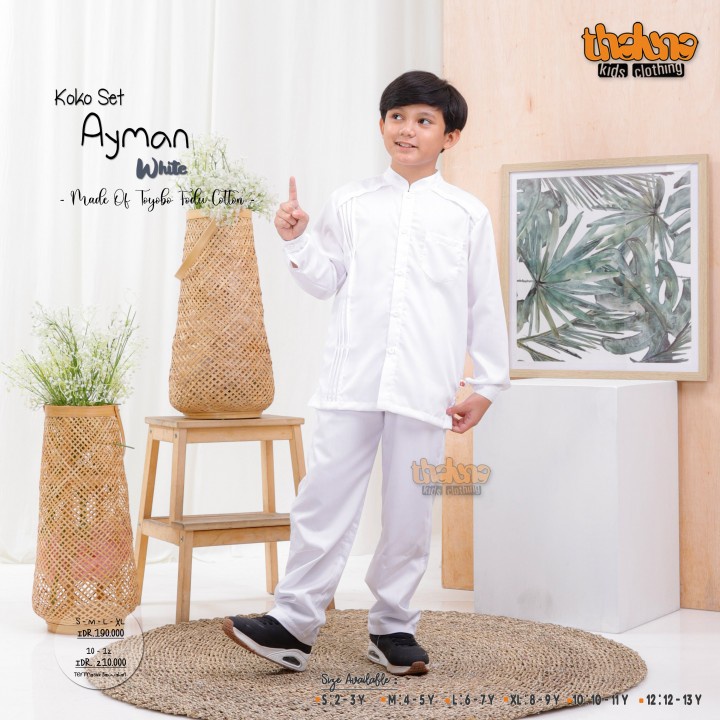 Setelan Baju Koko Set Celana Anak Putih Ayman By Thaluna Kids