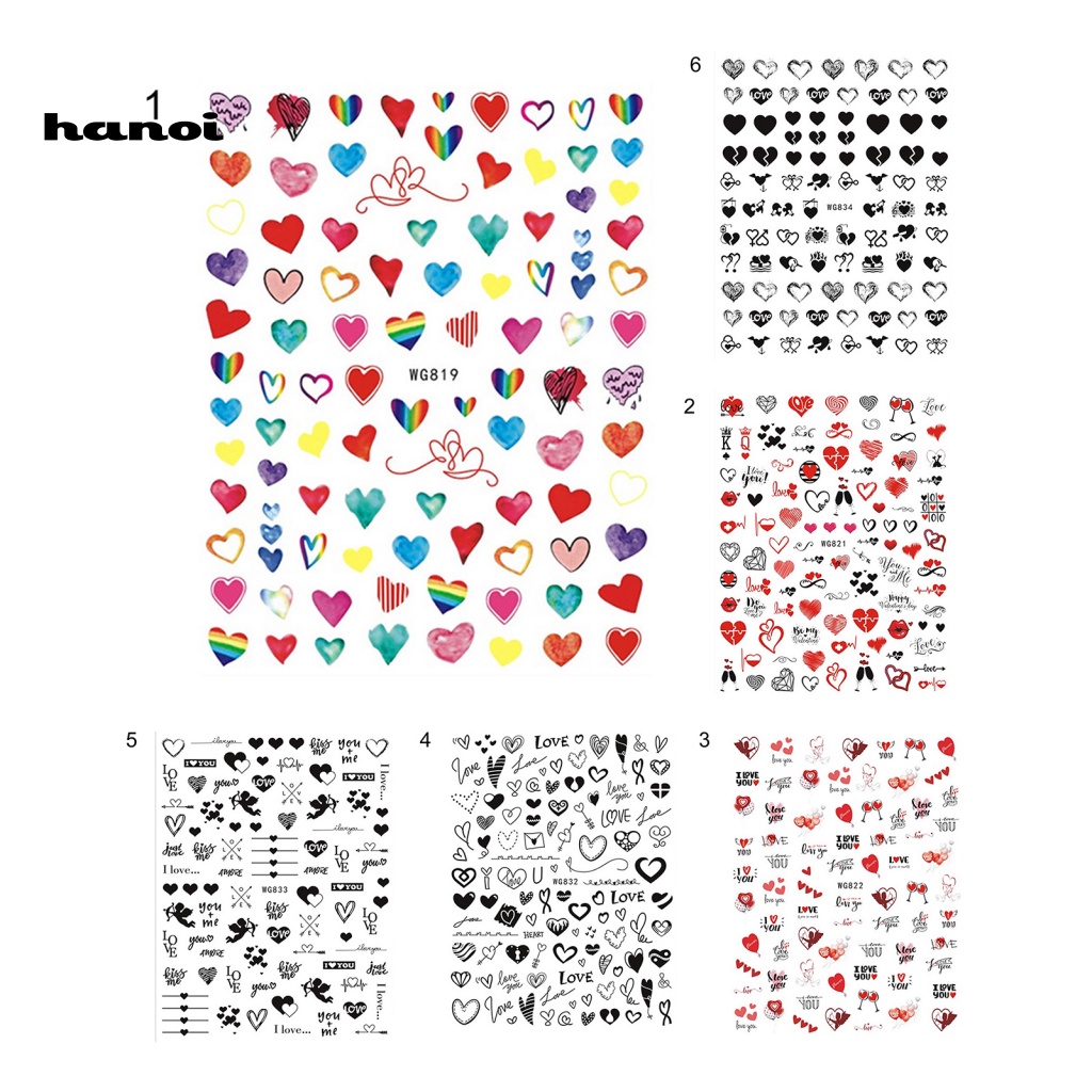 Han Stiker Kuku Foil Motif Hati / Valentine Untuk Nail Art