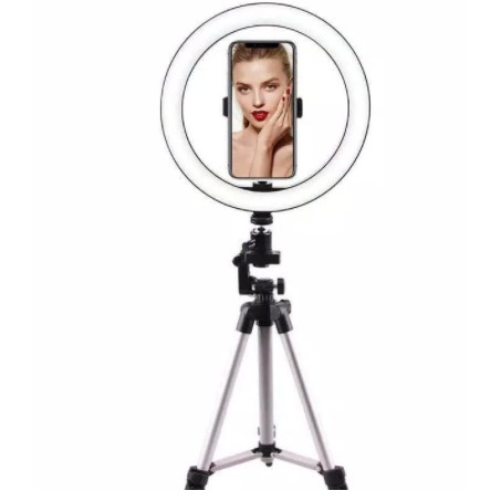 PAKET RING LIGHT 26cm + TRIPOD + HOLDER HP MAKE UP MUA LAMPU CINCIN DIMMABLE PHOTO STUDIO-yosinogawa