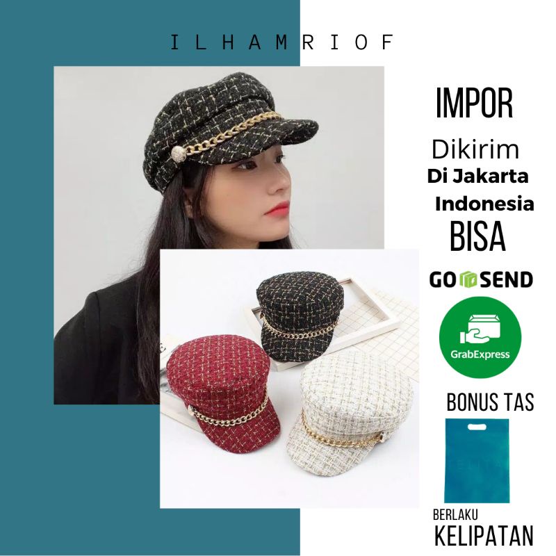 Topi Baret Wanita Bling Rantai-3