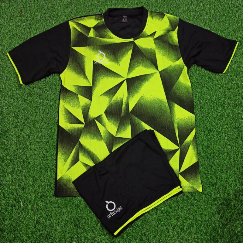 New Stelan Jersey Futsal Jersey Sepakbola Ortuseight HITAM HIJAU STABILO MOTIF DIAMOND ABSTRAK