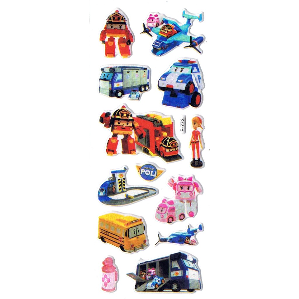 SK346 Stiker Sticker Timbul Set Strip Aneka Gambar Kartun Robocar Poli