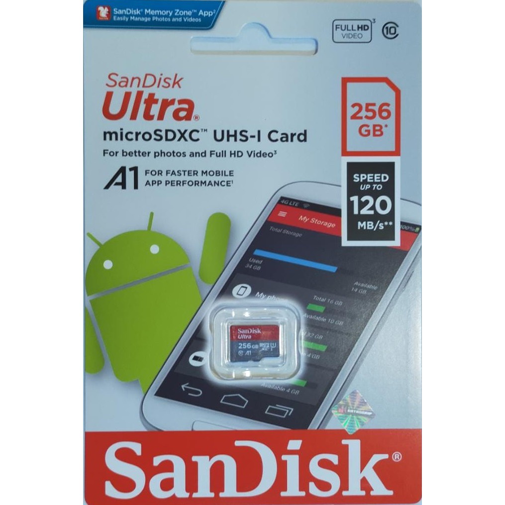 SanDisk Ultra microSD Card UHS-I Class10 A1 (120MB/s) - Adaptor 256GB/512GB