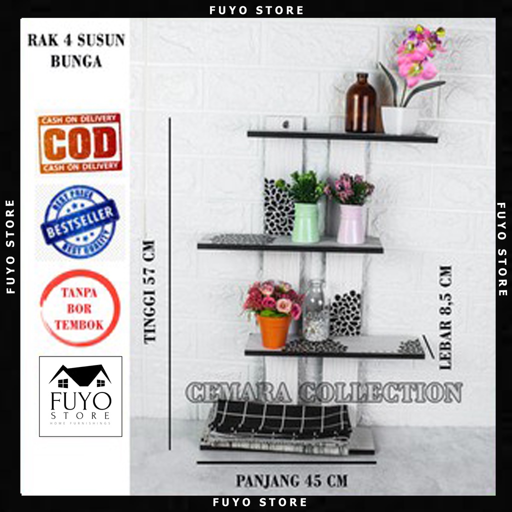 FYSRMP- RAK DINDING 4 SUSUN MOTIF BUNGA / RAK BUNGA / RAK CUPANG / RAK MULTIFUNGSI / RAK MAKE UP / R