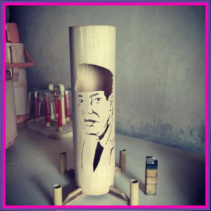 Lampu tidur bambu ukir handmade