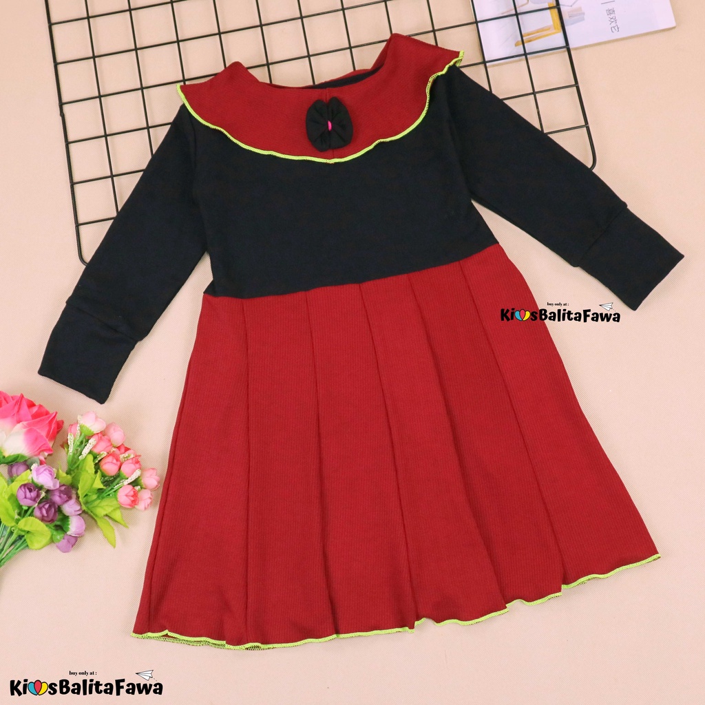 Dress Yumna uk 3-4 Tahun / IMPORT Dres Lengan Panjang Baju Anak Perempuan Gaun Pesta Pakaian Grosir