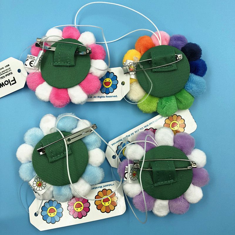 Cute Flower Takashi Murakami Kiki Kaikai Brooch Rainbow Pin Badge Strap Plush Pendant