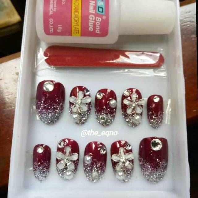 Jual Kuku Palsu D Maroon Fake Nail Art Kutek Gel Kuku Premium