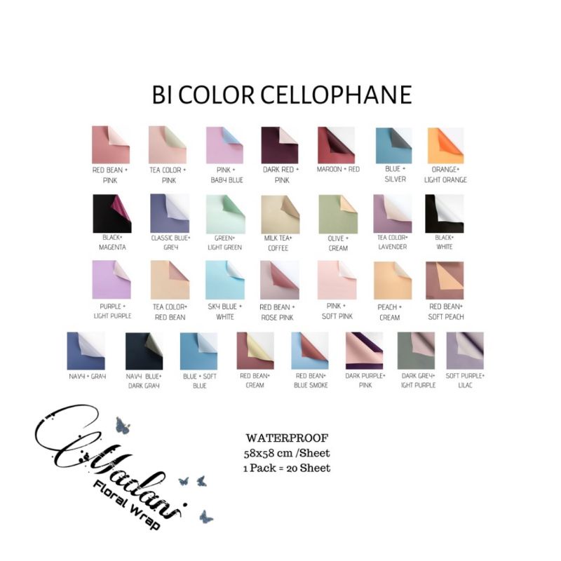 

FLORAL WRAPPING, KERTAS BOUQET (BUKET) BI COLOR CELLOPHANE 58X58 WATERPROOF