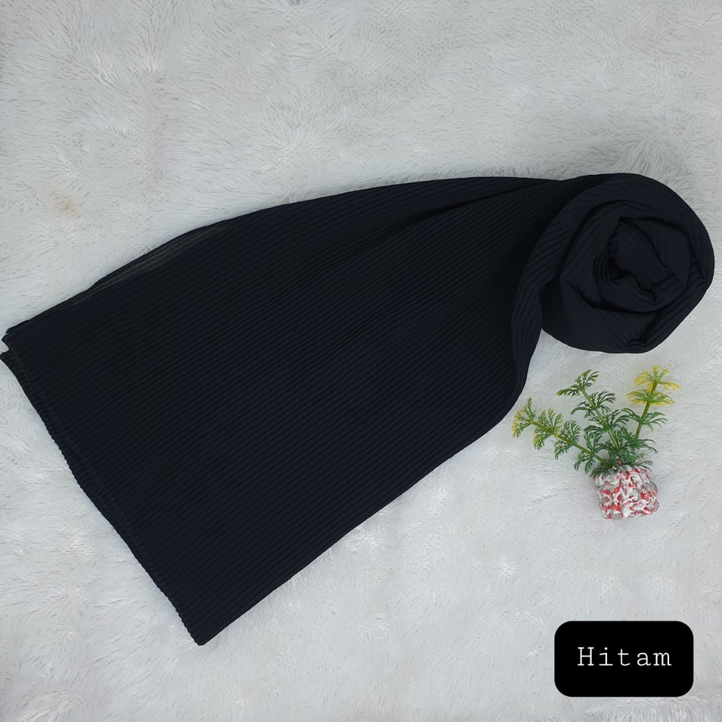 Pashmina Plisket Ceruty Babydol Full Plisket Lidi Tanpa Lipatan-HITAM
