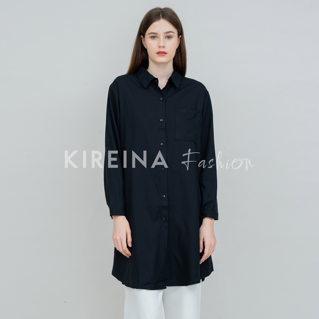 Kemeja Tunik Putih Wanita Kemeja Tunik Kantong Moscrape Import | Kireina Fashion