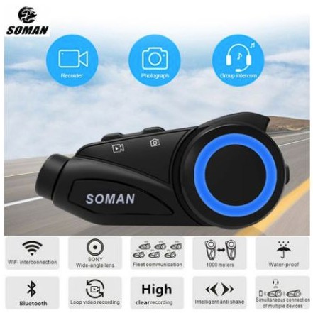 SOMAN M3 CAMERA BLUEOTOOTH HELM SOMAN SM3 INTERCOM 6 RIDER CAMERA FHD SONY LENS DUAL MIC ORIGINAL